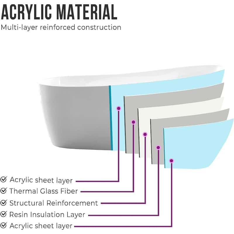 Vanity Art 67" Acrylic Freestanding Soaking Bathtub with Air Bath Option Available
