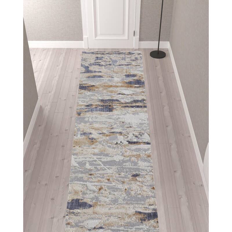 Xafah Power Loomed Distressed Abstract Area Rug By HomeRoots - 12' Runner