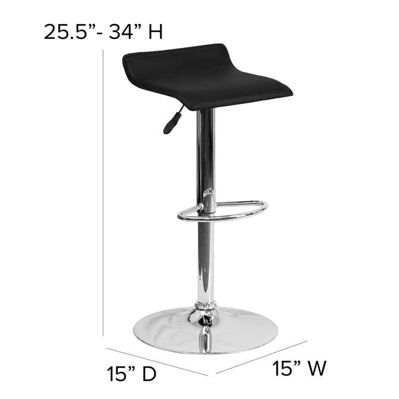 Contemporary Solid Wave Seat Vinyl Adjustable Bar Stool - 15"W x 15"D x 25.5" - 34"H - 15"W x 15"D x 25.5" - 34"H