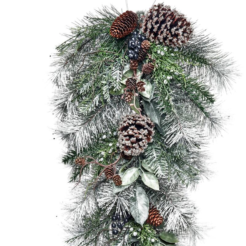 32" Frost Pine And Cedar Leaf Teardrop - green - 35
