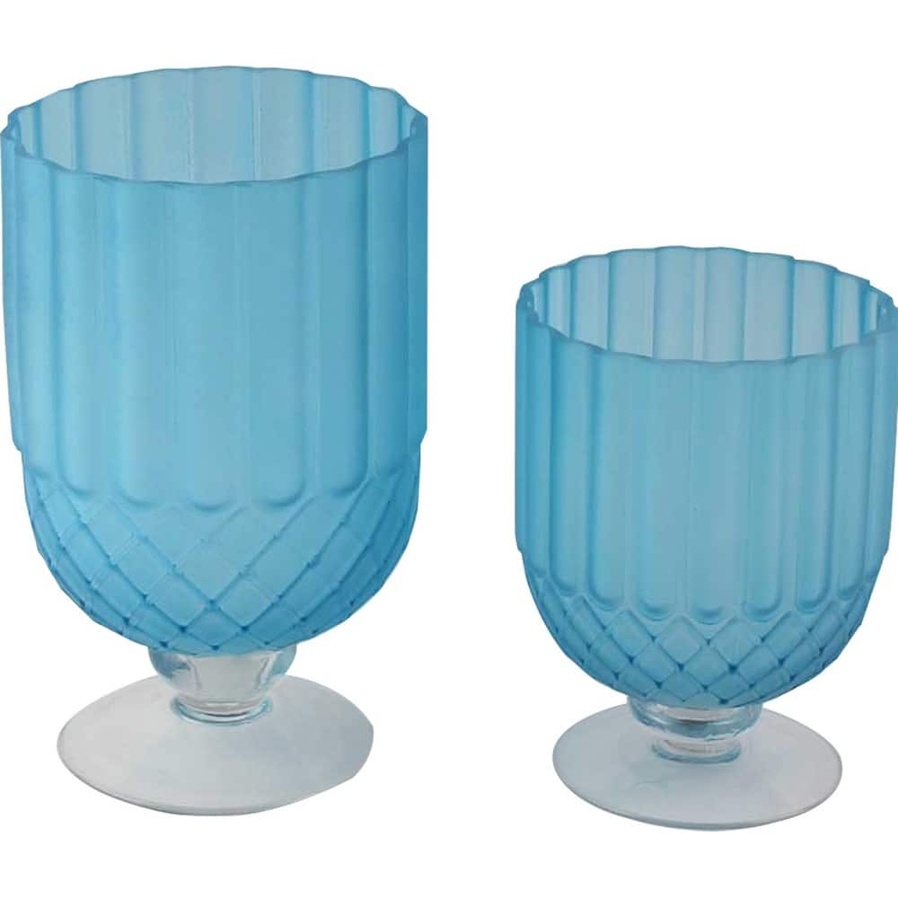 Goblet Style Frosted Glass Table Vases Set of 2 Modern Decor Accent