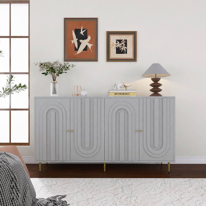60 Inch Modern Sideboard with 4 doors and Adjustable Shelves - Grey - 59.81＂x15.71＂x33.71＂