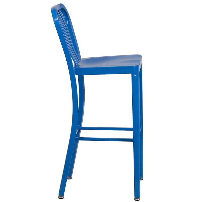 30'' High Metal Indoor-Outdoor Barstool with Vertical Slat Back
