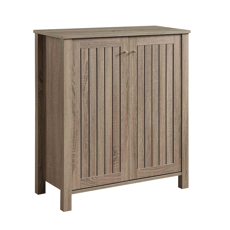 Shoe cabinet storage cabinet entryway cabinet with two doors slat style vented doors metal knob handle four shelves Dark