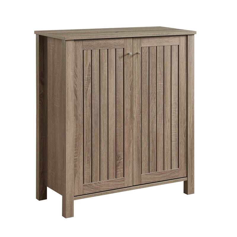 Shoe cabinet storage cabinet entryway cabinet with two doors slat style vented doors metal knob handle four shelves
