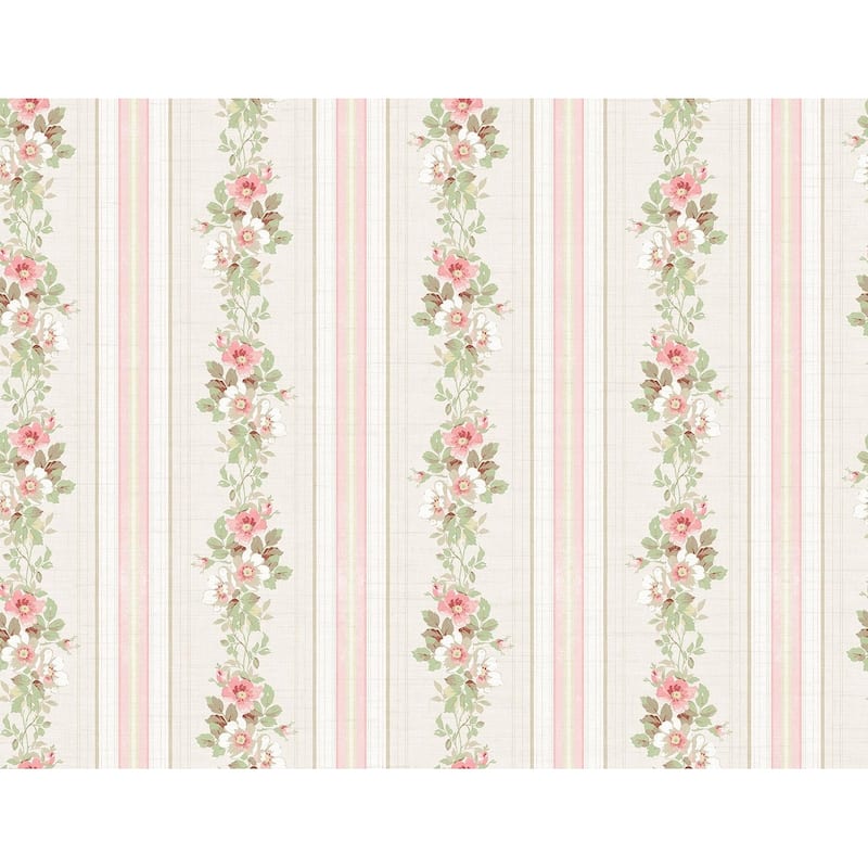 Seabrook Designs Brynn Floral Stripe Unpasted Wallpaper - 27 in. W x 27 ft. L - Pink Peach