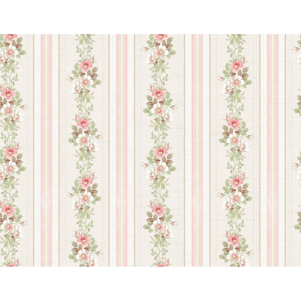 Seabrook Designs Brynn Floral Stripe Unpasted Wallpaper