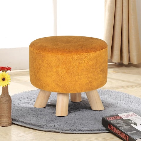 Adeco Round Ottoman Velvet Foot Rest Stool Bench with Non-Skid Legs