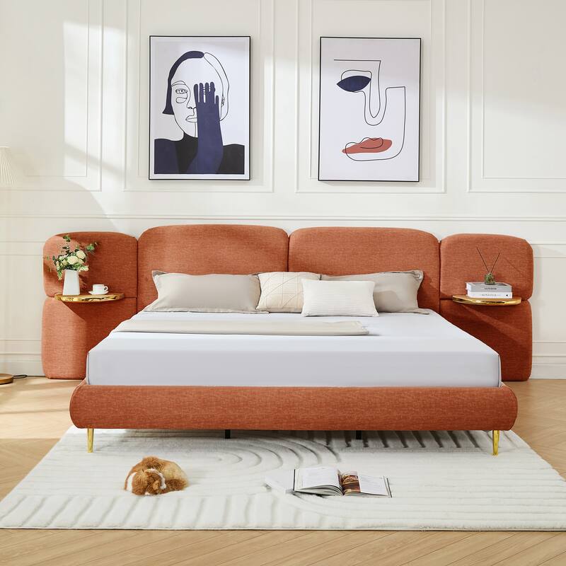 Christopher Knight Home - Thorne Upholstered Bed Frame with Headborad and 2 Side Panel Nightstands