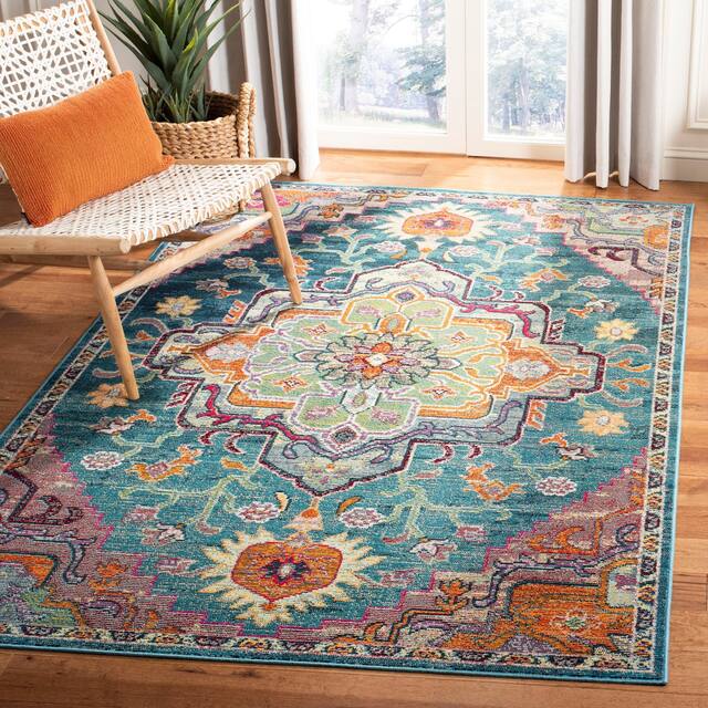 SAFAVIEH Crystal Floretta Vintage Boho Medallion Rug - 2'2" x 5' - Teal/Rose