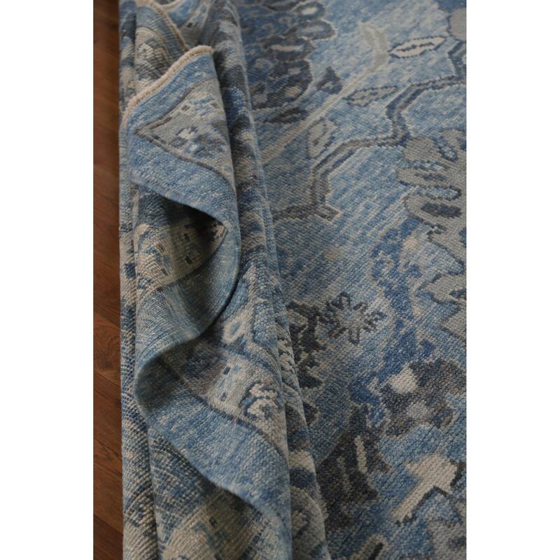 Hand Knotted Oriental 100% Wool Carpet Transitional All-Over Navy Blue & Blues Oushak Area Rug - 11' 1'' X 9' 3''