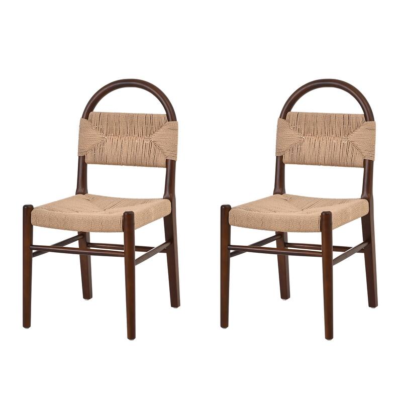 Christopher Knight Home - Modern Solid Ruberwood Dining Chair Set with Handwoven Paper Rope Seat and Back