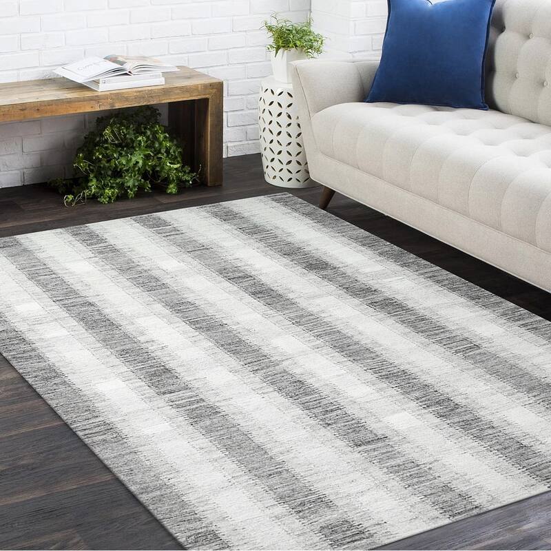 Overton Handmade Modern Contemporary Striped Area Rug - 9' x 12' - Brown