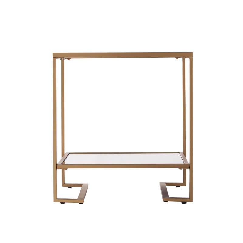 24" Glass Iron Square End Table with Mirrored Shelf for Living Room - 22" x 22" x 24"