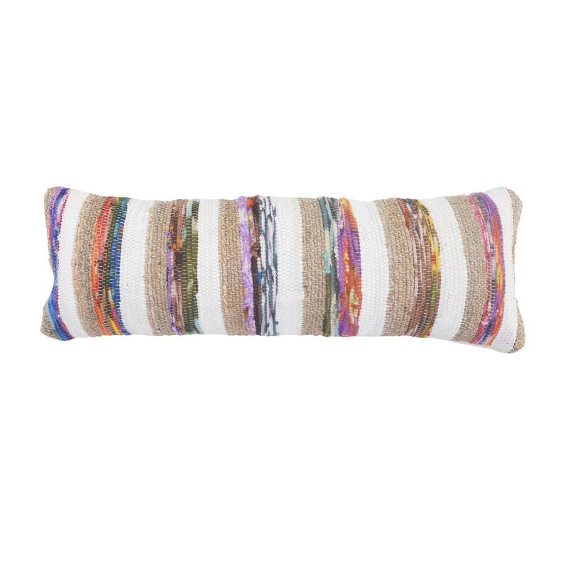 HomeRoots 14" X 36" White Red Blue Orange And Tan Polyester Geometric Zippered Pillow
