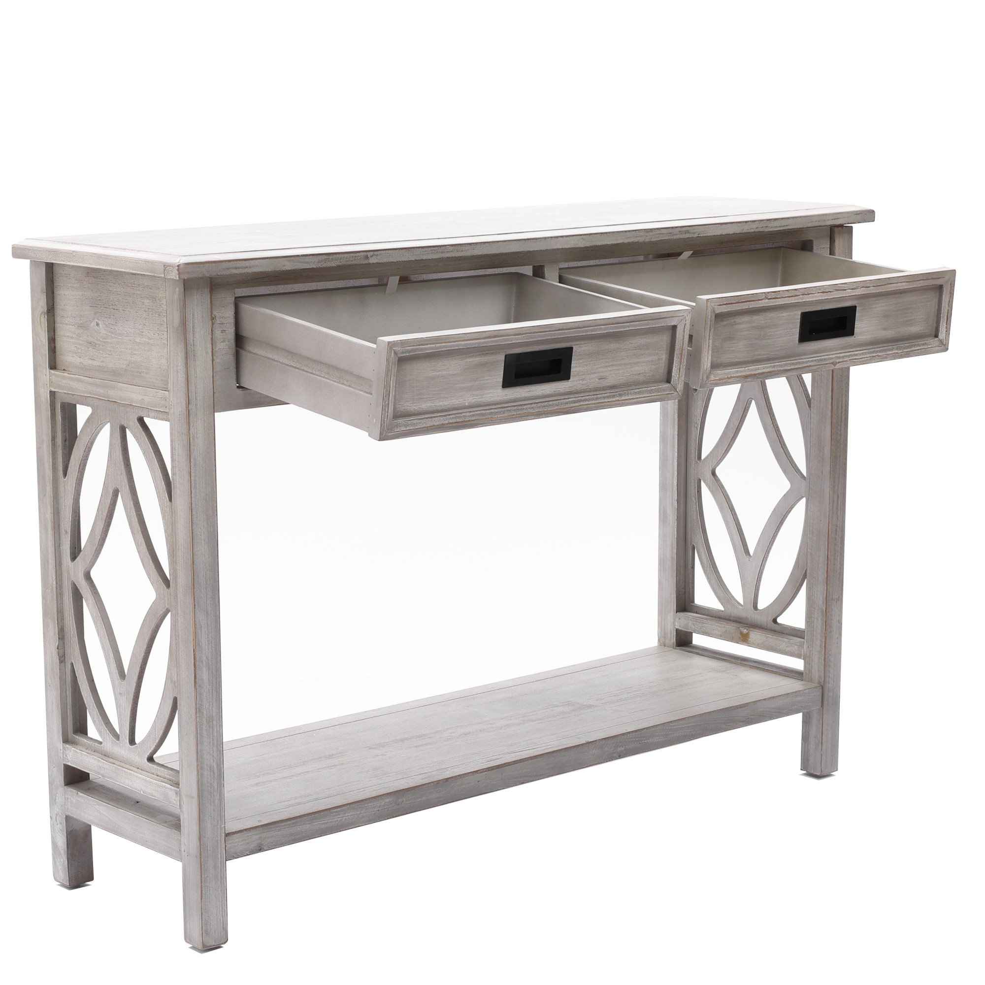 Grey Washed Wood 2-Drawer 1-Shelf Console and Entry Table - 32.7" H x 47.2" W x 13.8" D