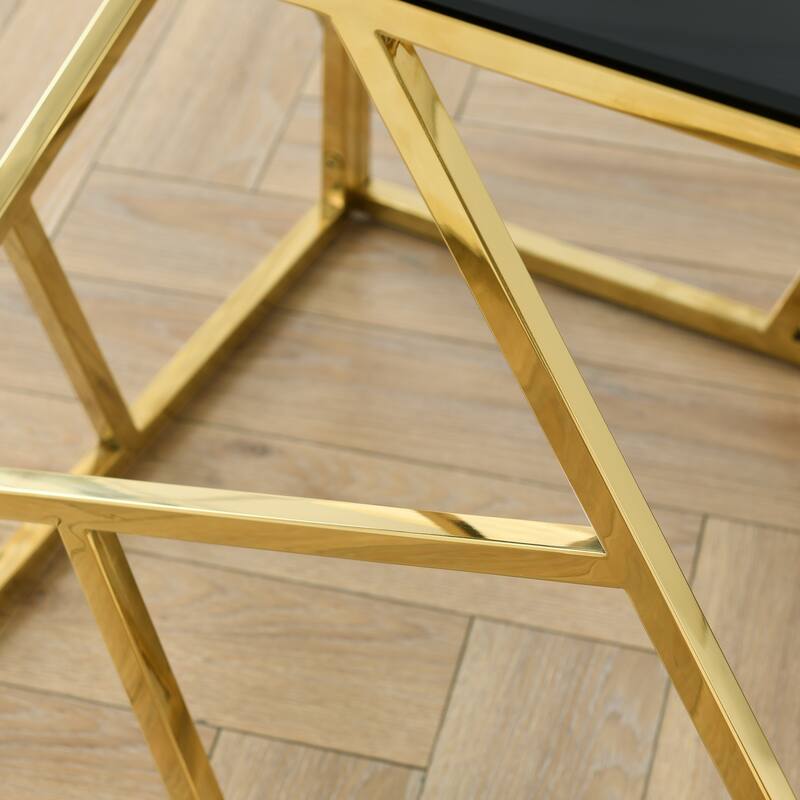 20 Inch Modern Glass Corner End Table with Geometric Metal Frame, Accent Table Nightstand Furniture
