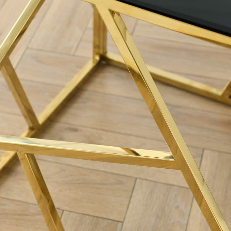 Modern Coffee Table with Black Tempered Glass and Gold Frame - 26.00 x 48.00 x 17.50