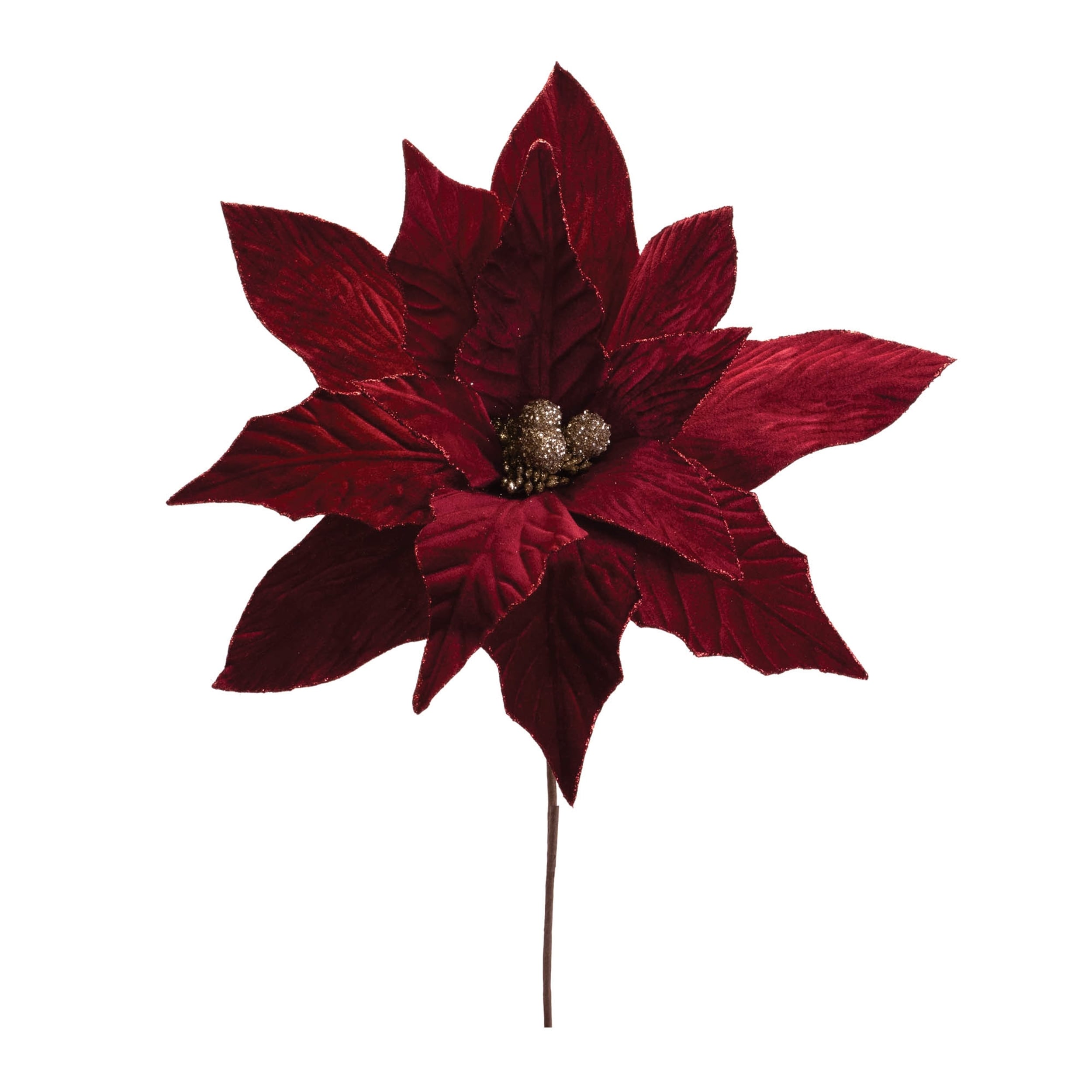 Glittered Poinsettia Flower Stem (Set of 6) - N/A
