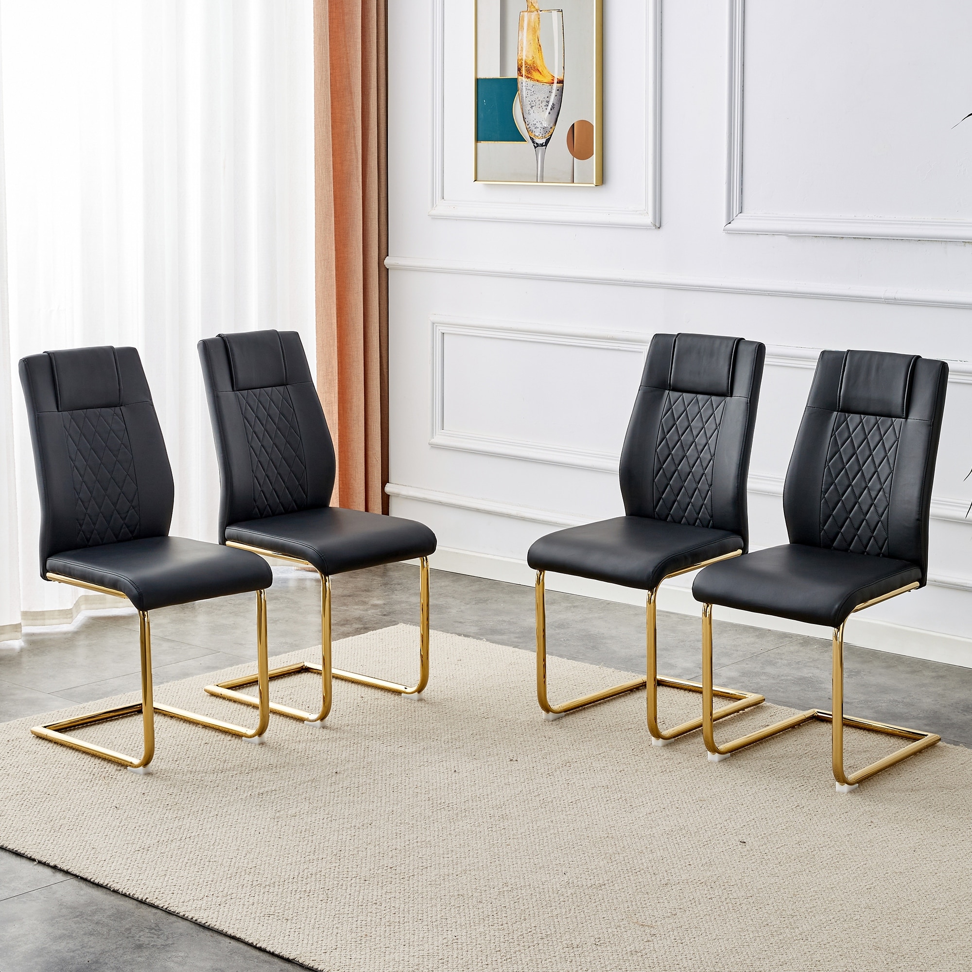 Modern Dining Chairs with Faux Leather Padded Seats and Metal Leg