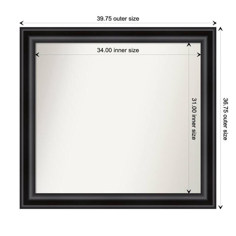 Grand Black Framed Non-Beveled Custom Wall Mirror, Bathroom Vanity Mirror - Outer Size: 39.75 x 36.75
