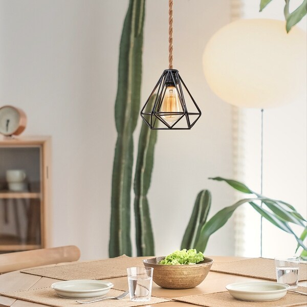 YANSUN Plug in Pendant Light Fixtures DIY Adjustable Hanging Pendant Light Cord with Twisted Hemp Rope 141.6 in. On Sale Bed Bath Beyond 37909403