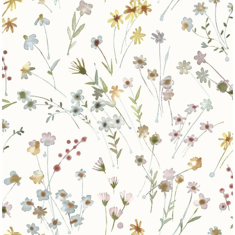 Advantage Heidi Yellow Watercolor Florals Wallpaper - Multi-Color