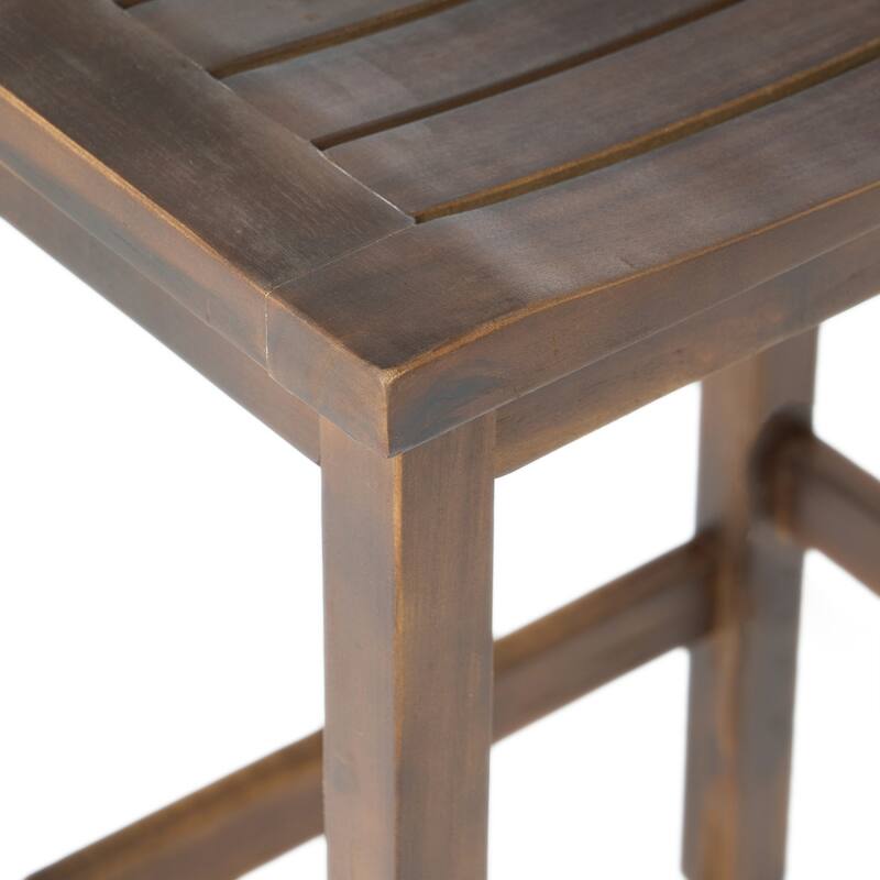 Outdoor Acacia Wood Counter Height Barstool, Set of 2, Mahogany Brown Finish