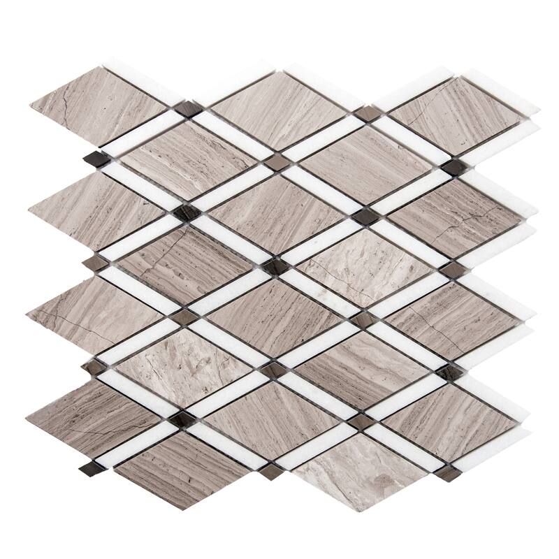 The Tile Life Santorini Diamante 13.75x13.88 Wooden White Marble Backsplash Wall Tile