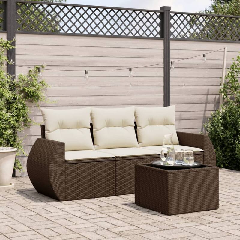 vidaXL Garden Sofa Set Brown, Cream white - Brown and cream-With table