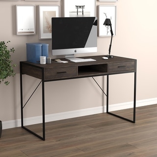 Computer Desk 48L Dark Brown Reclaimed Wood 2 Drawers - - 32411318