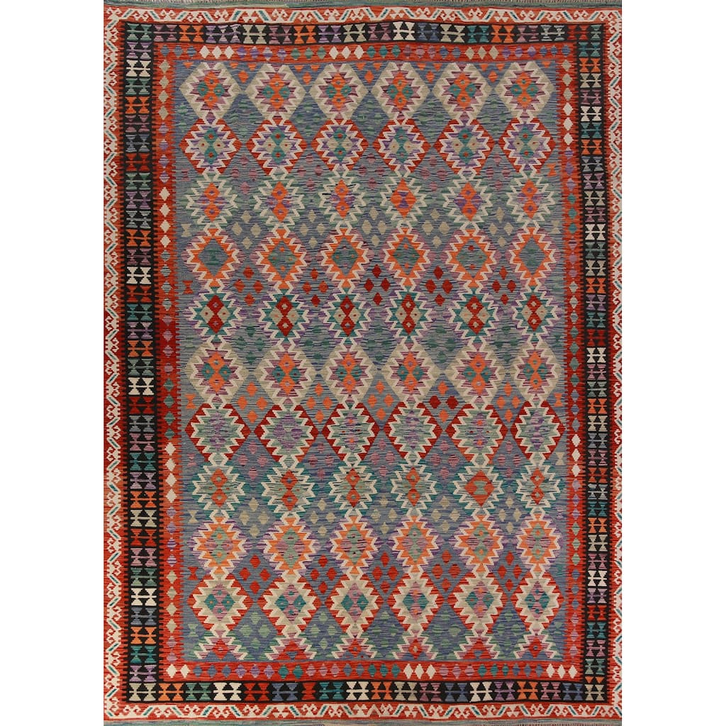 Reversible Kilim Oriental Area Rug Flatweave Home Decor Wool Carpet - 9'9"x 12'7"