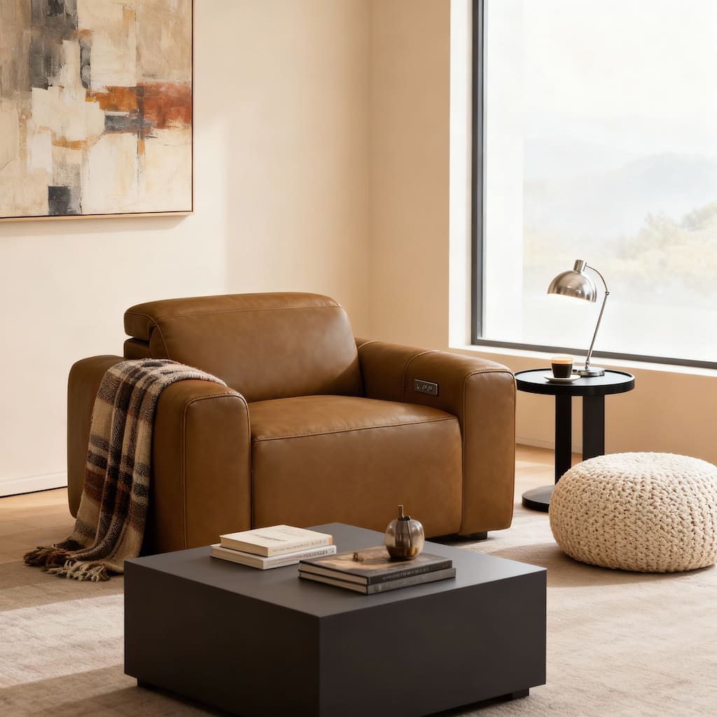 49.5" W Leather Dual Power Oversized Recliner with Zero-Gravity, USB & Type-C charging