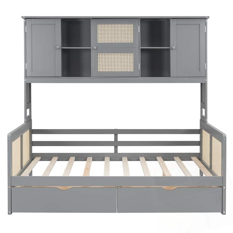 Wooden Daybed With 2 Drawers and All-in-One Cabinet and Shelf