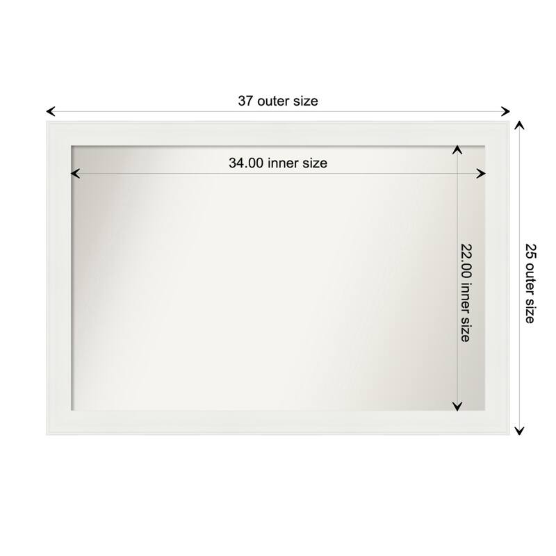 Vanity White Narrow Framed Non-Beveled Custom Wall Mirror, Bathroom Vanity Mirror - Outer Size: 37.5 x 25.5