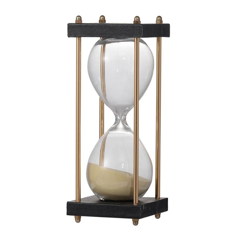 3x3x7" Spellman 15-minute Hourglass, framed with an Metal stand, Tan