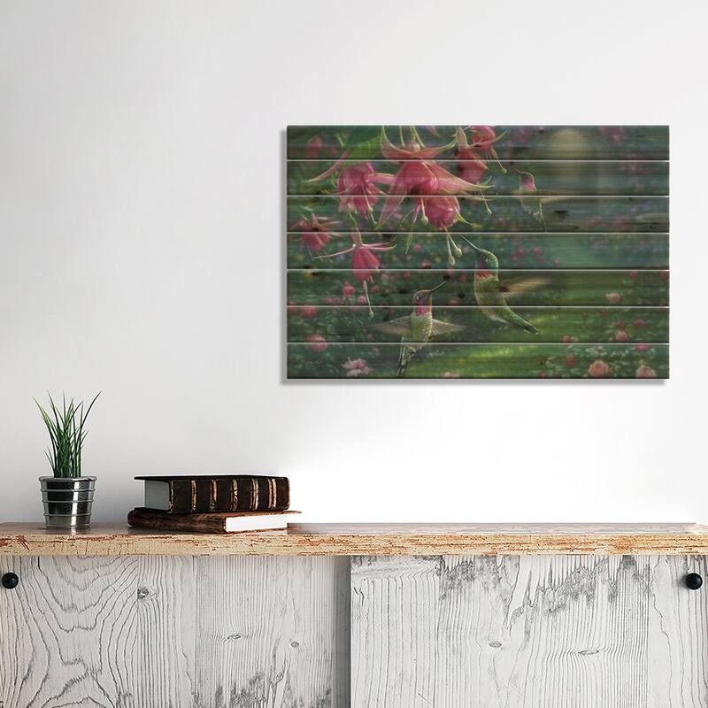 Hummingbird Haven, Horizontal Print On Wood by Collin Bogle - Multi-Color