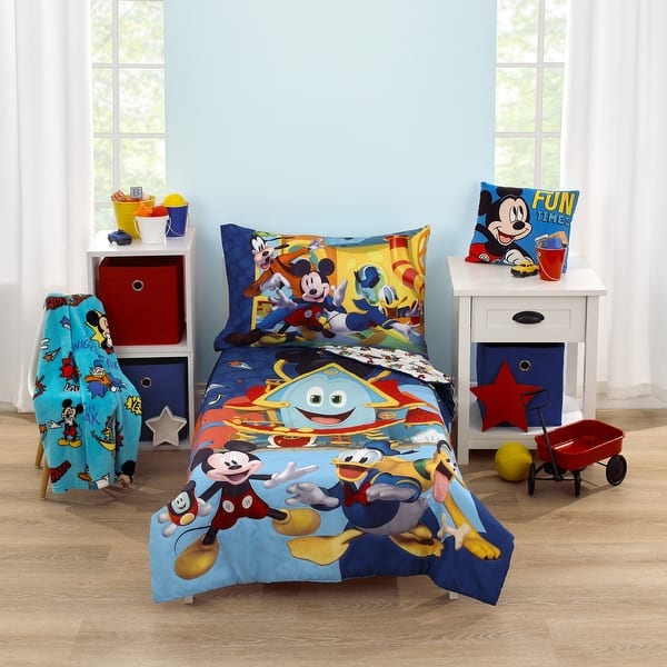slide 2 of 5, Disney Mickey Mouse Funhouse Crew Donald Duck, Goofy and Pluto 4 Piece Toddler Bed Set