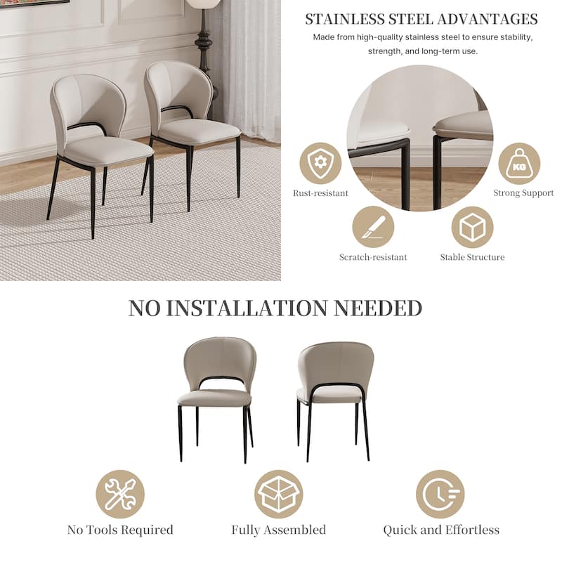 Modern Fully Assembled Dining Table Chairs, Faux Leather, Light Gray, Set of 2