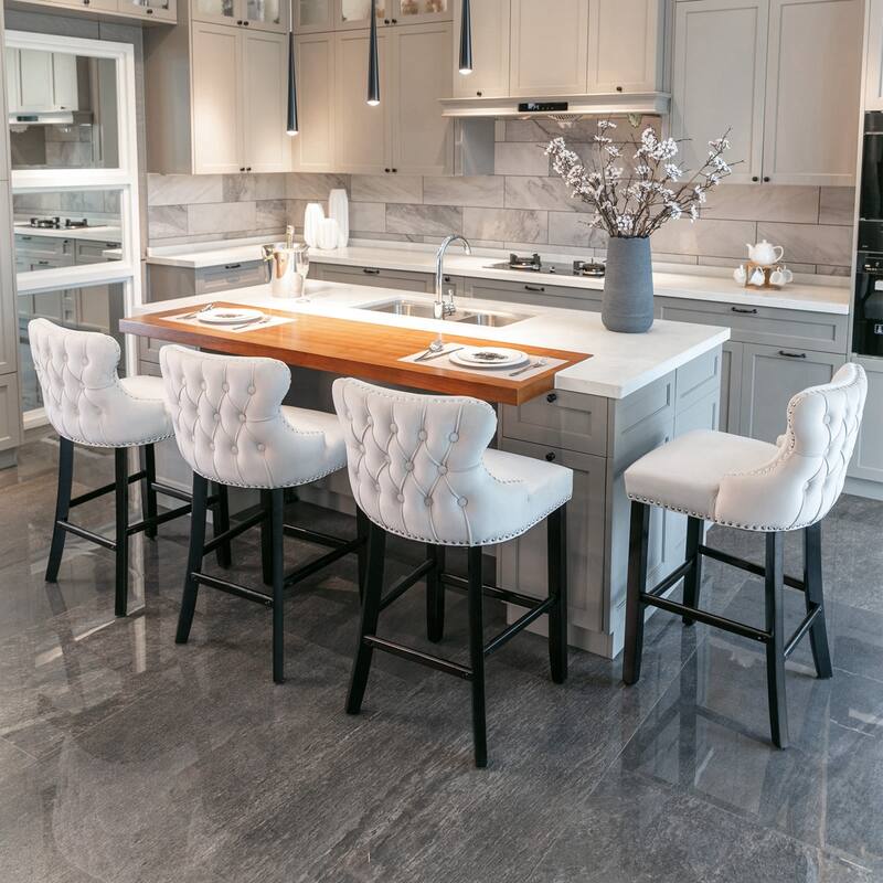Velvet Upholstered Wing-Back Barstools Set of 4