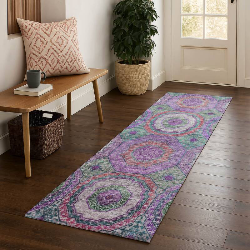 Premium Washable Super Soft Traditional Mamluk Mayfield Rug - Purple - 2'3" x 7'6"