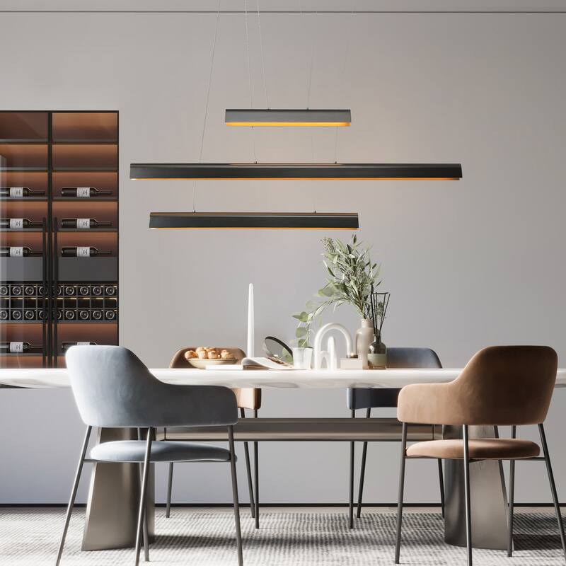 Modern LED 3-Light Black Linear Island Chandelier for Kitchen Island Dining Room - W40.5" x H63" Max