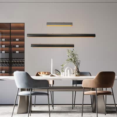 Modern LED 3-Light Black Linear Island Chandelier for Kitchen Island Dining Room - W40.5" x H63" Max