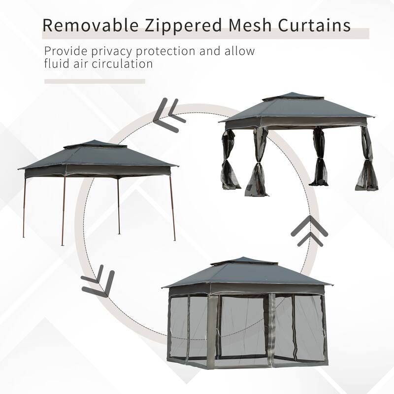 Outsunny 11' x 11' Pop Up Gazebo Canopy with 2-Tier Soft Top, and Removable Zipper Netting, Event Tent with Storage Bag