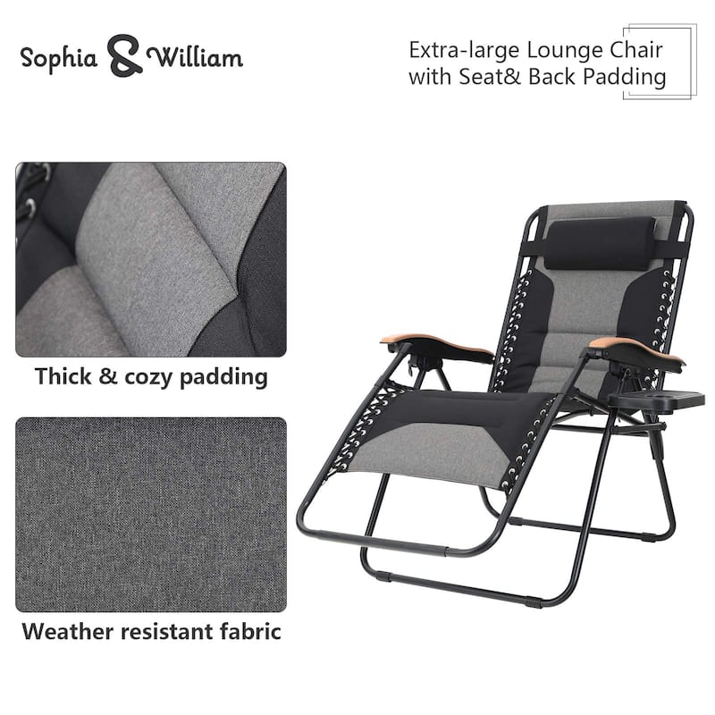 Padded Zero Gravity Chair 2 Pack Oversize Lounge Chair with Free Cup Holder