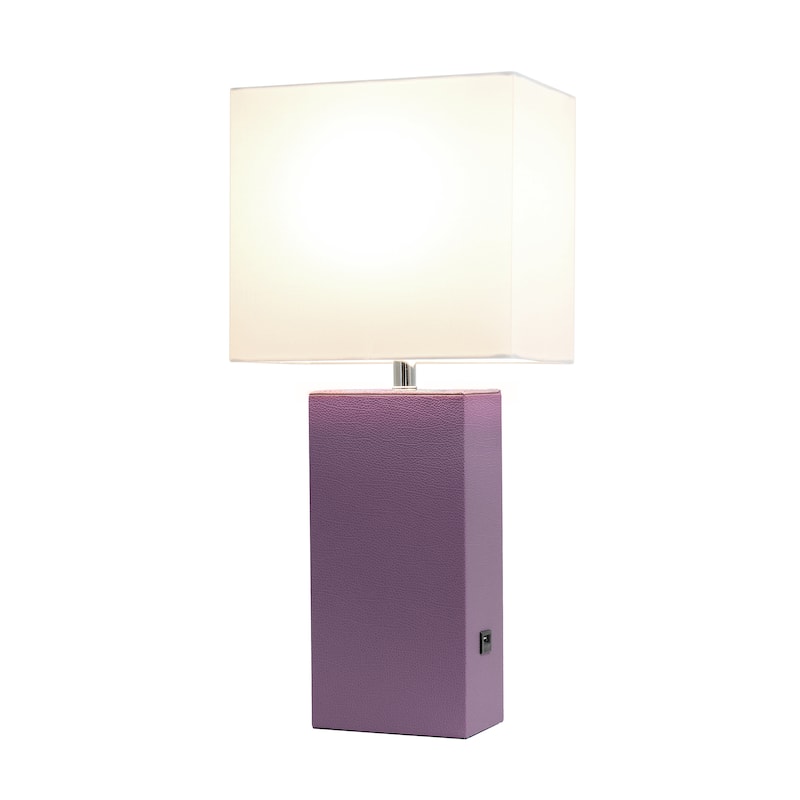 Elegant Designs 21" Modern Leather Wrapped Table Lamp with USB Port, With LED Bulb