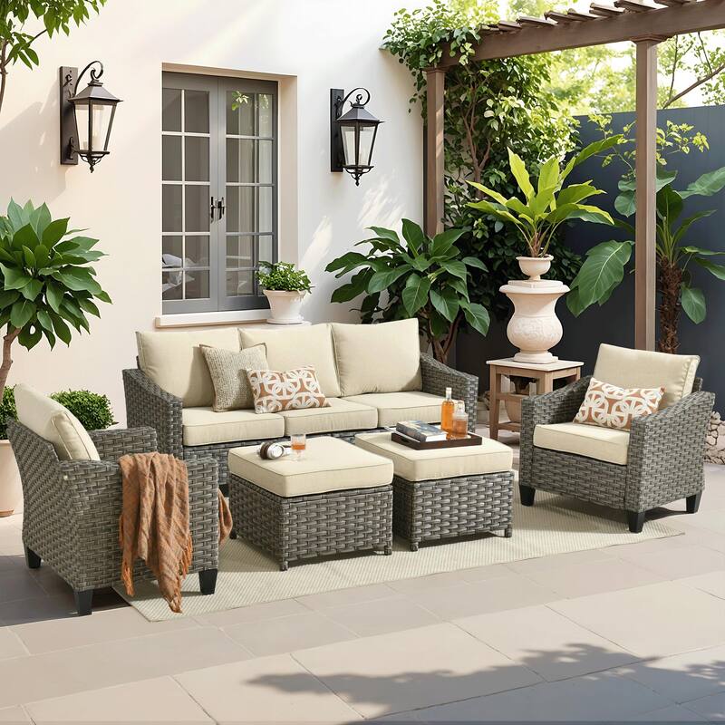​​OVIOS 5-Piece Outdoor Wicker Set With Ottoman