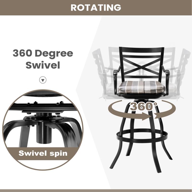 Outdoor Indoor Aluminum Swivel Patio Bar Stools Dining Chairs with Removable Sunbrella Cushion