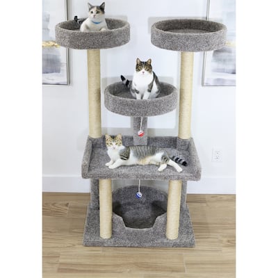 Extra Large Multi-Level Cat Haven Tower with Spacious Perches, Raised Edges and Sisal Rope Posts for Playful Indoor Cats
