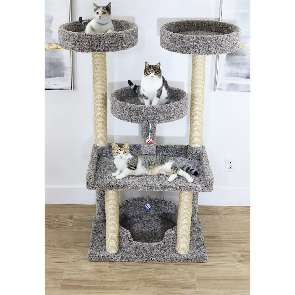 Extra Large Multi-Level Cat Haven Tower with Spacious Perches, Raised Edges and Sisal Rope Posts for Playful Indoor Cats